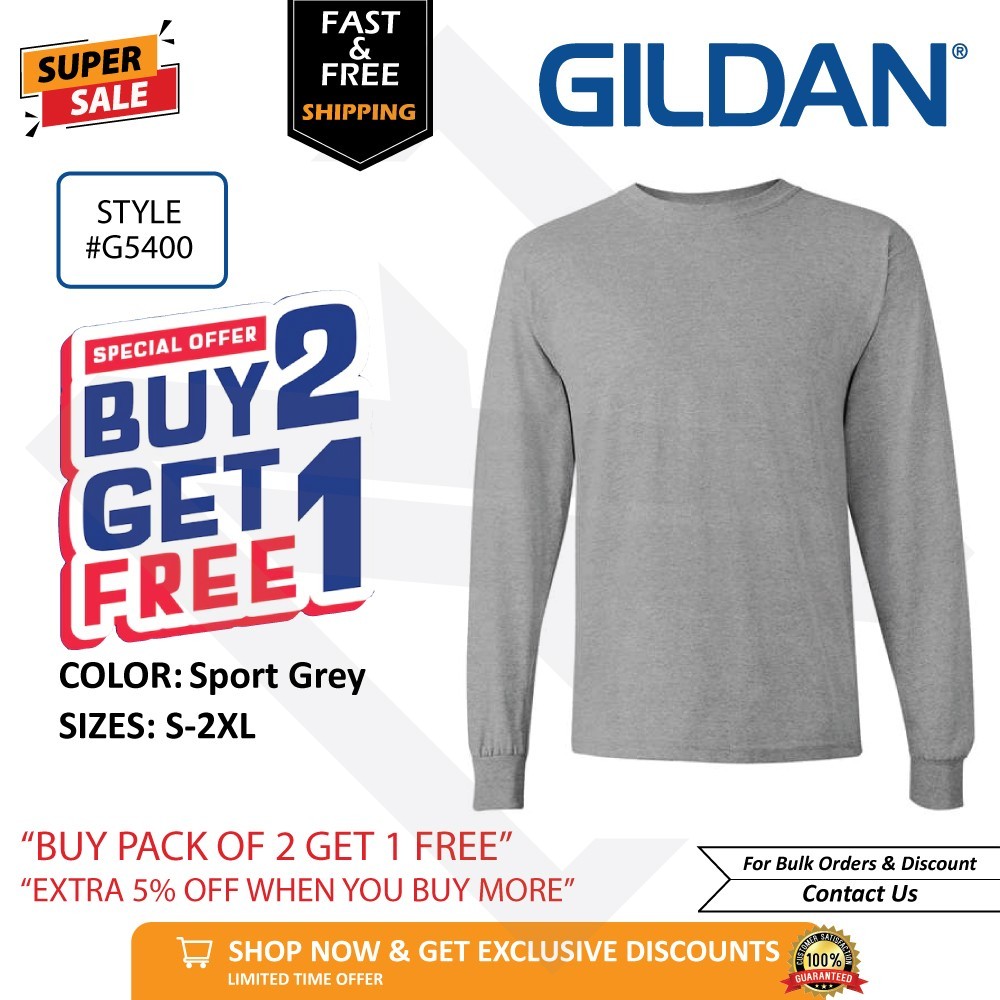 Gildan G540 Heavy Cotton BUY 2 GET 1 FREE Long Sleeve T-Shirt Unisex Blank