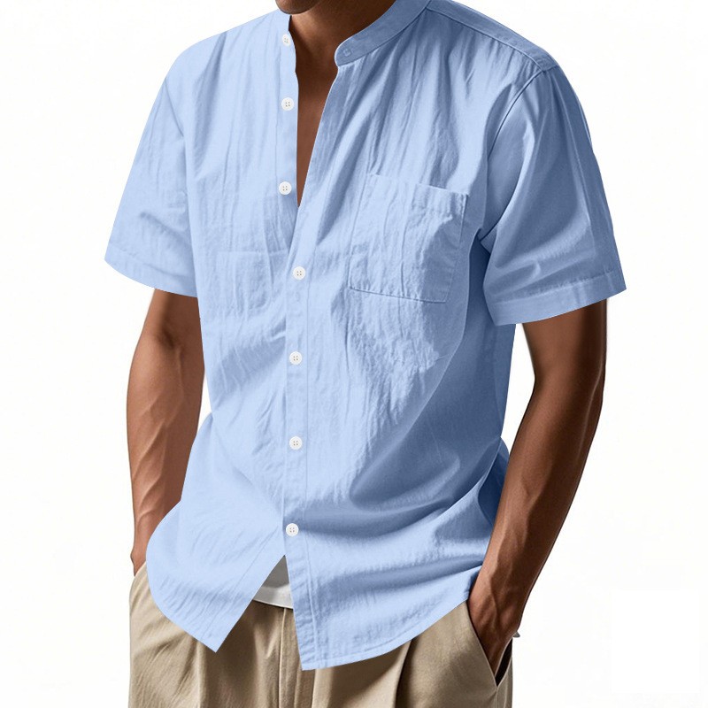 Summer Loose Solid American Beach Short Sleeve Shirt