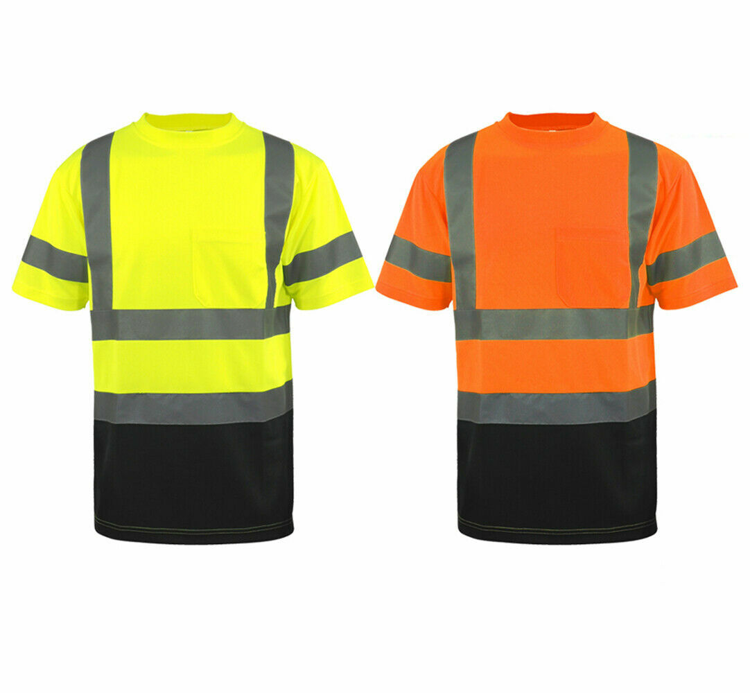 Hi Vis Safety T Shirt ANSI Class 3 Short Sleeve Reflective Tape Black Bottom