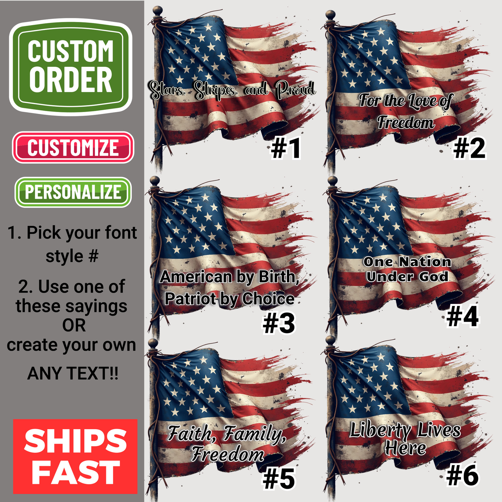 Customizable Vintage American Flag Graphic Design T-Shirts