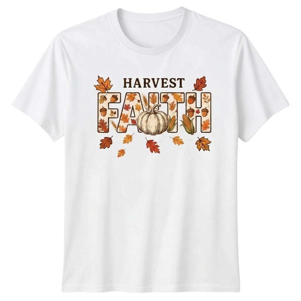Autumn Harvest Faith Pumpkin Corn Leaves Thanksgiving T-shirt For Men Women