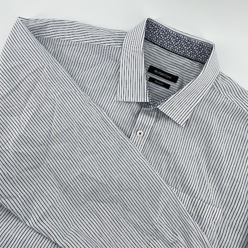 Bugatchi Button Up shirt Mens XXL Striped with threaded overlay design Long