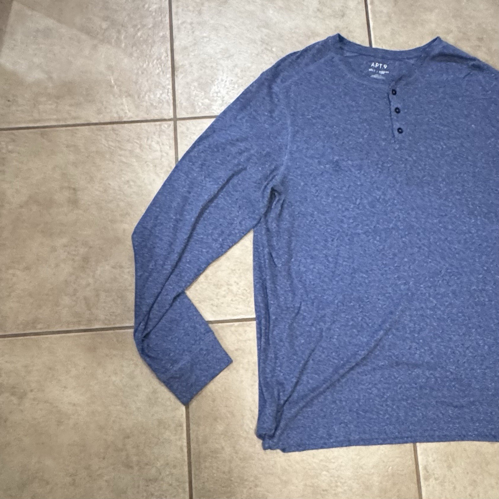 Apt. 9 Premier Flex Blue Long Sleeve Cotton Blend Henley T-Shirt Men’s 2XLT