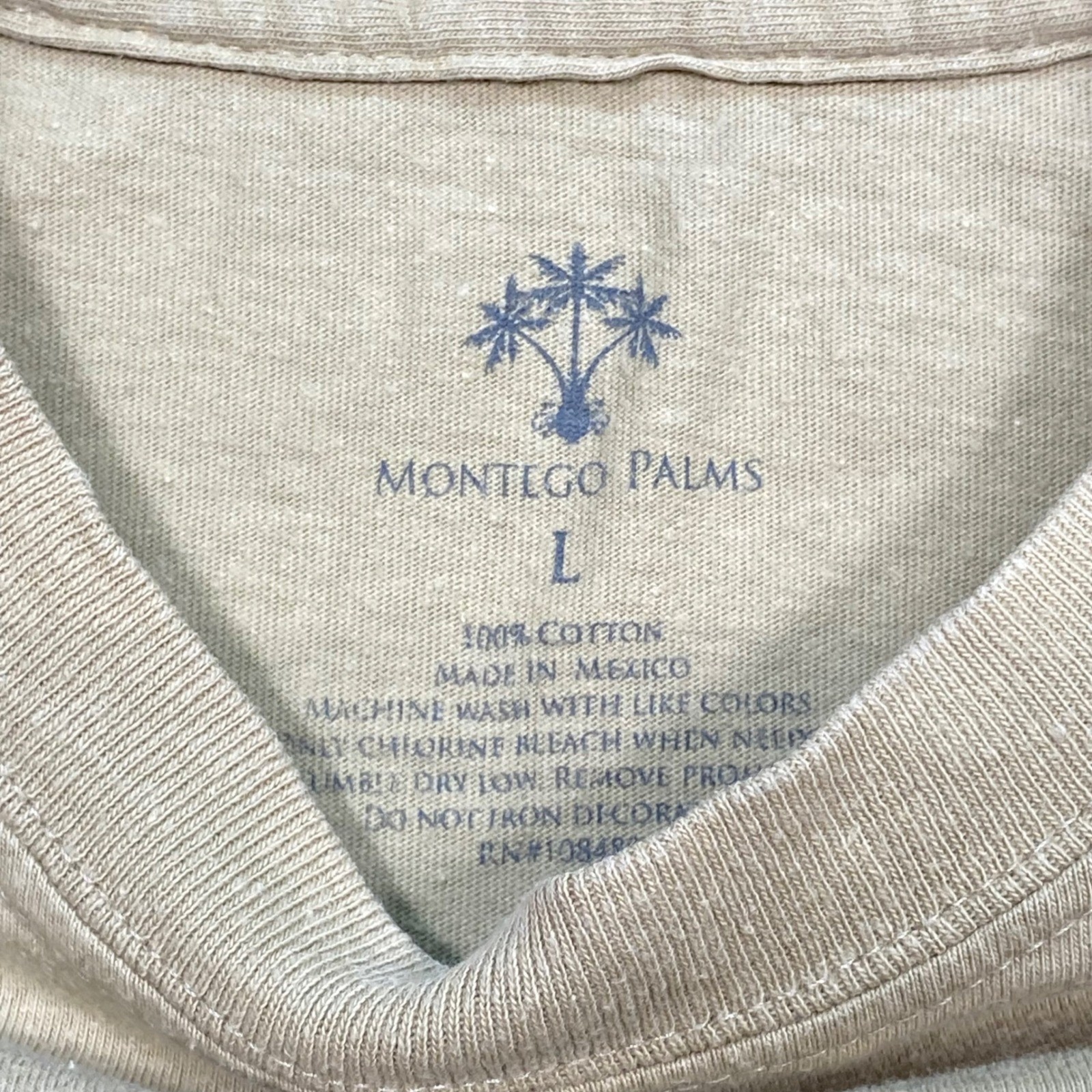 Montego Palms TShirt Sz L Mens Tan Montego Brew Co Graphic Retro Surf Beach Boho