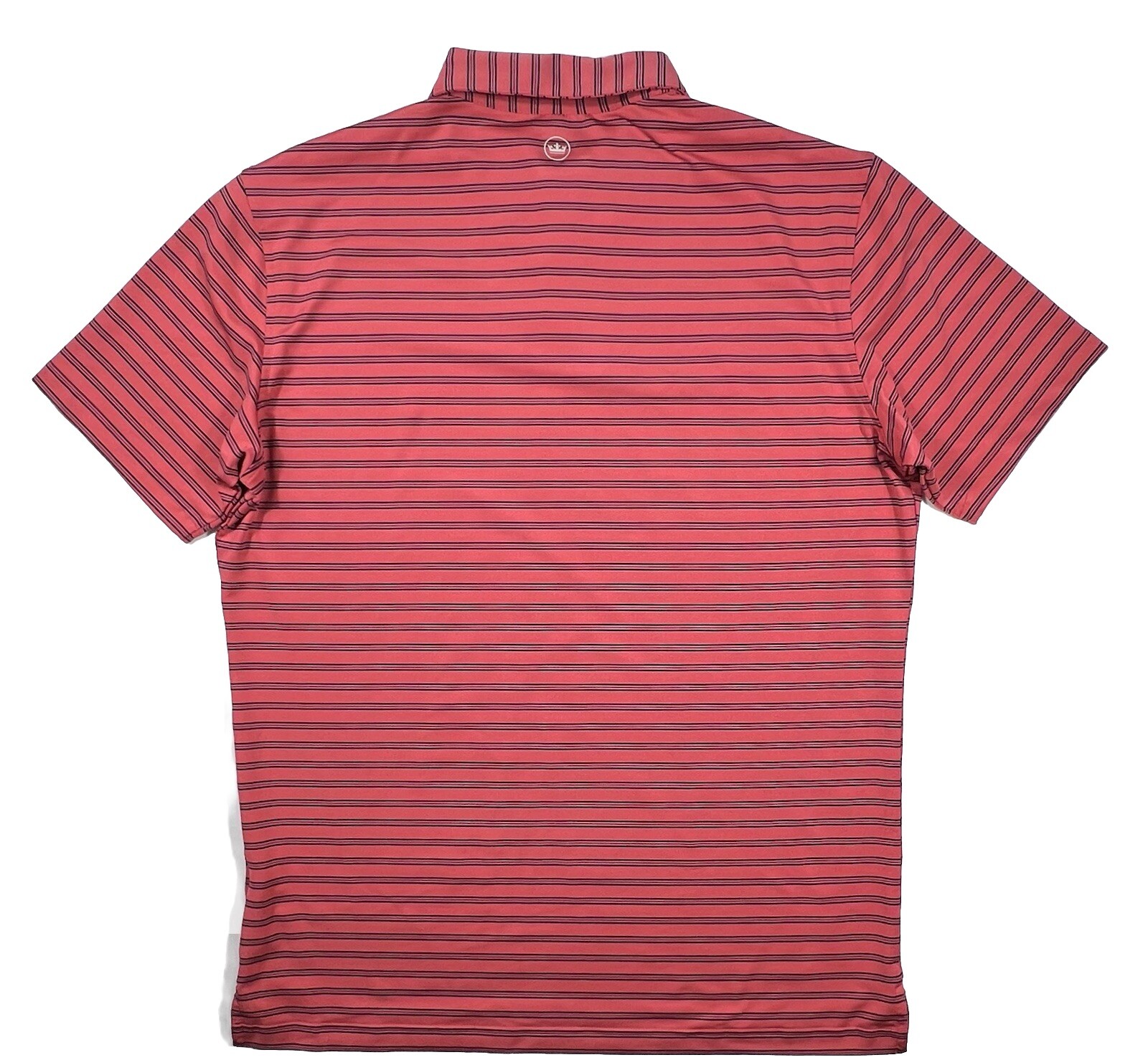 PETER MILLAR Mens L Stripe Golf Polo Coral Navy Performance Preppy Coastal