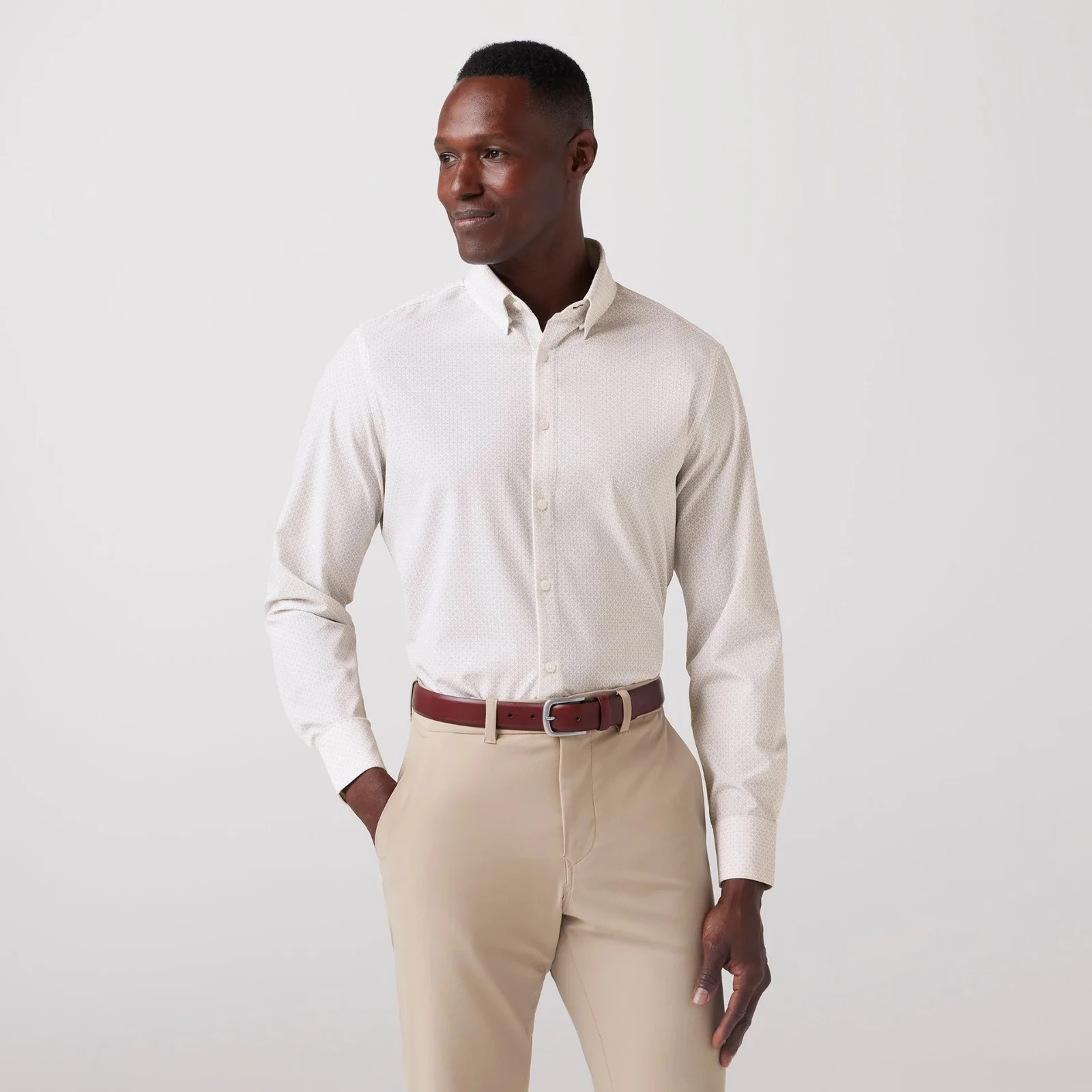 Mizzen+Main Leeward Performance Dress Shirt S Trim Fit White Circle Texture NWT