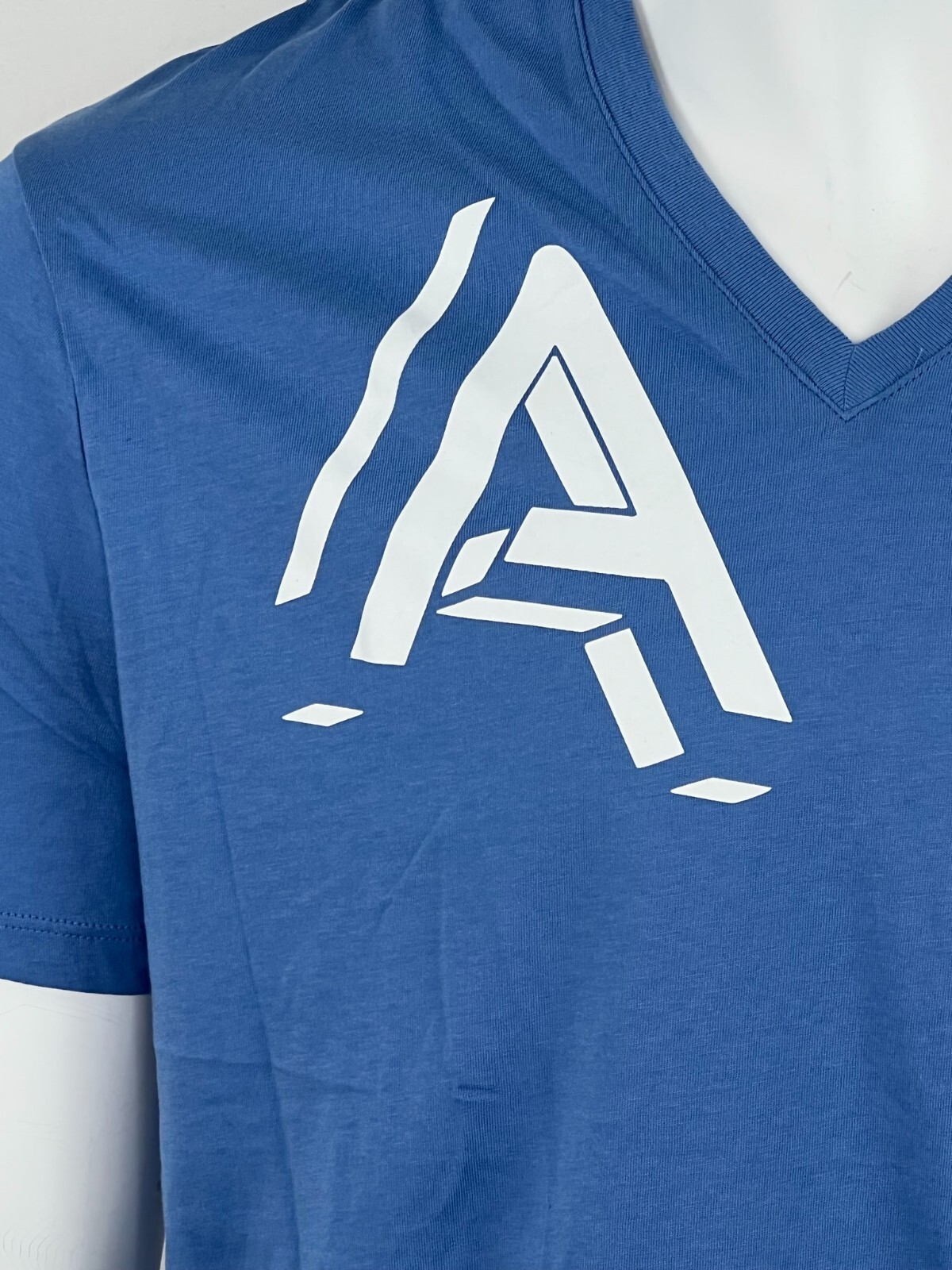Armani Exchange Cotton Stencil Logo Regular Fit V Neck T Shirt Blue NWT