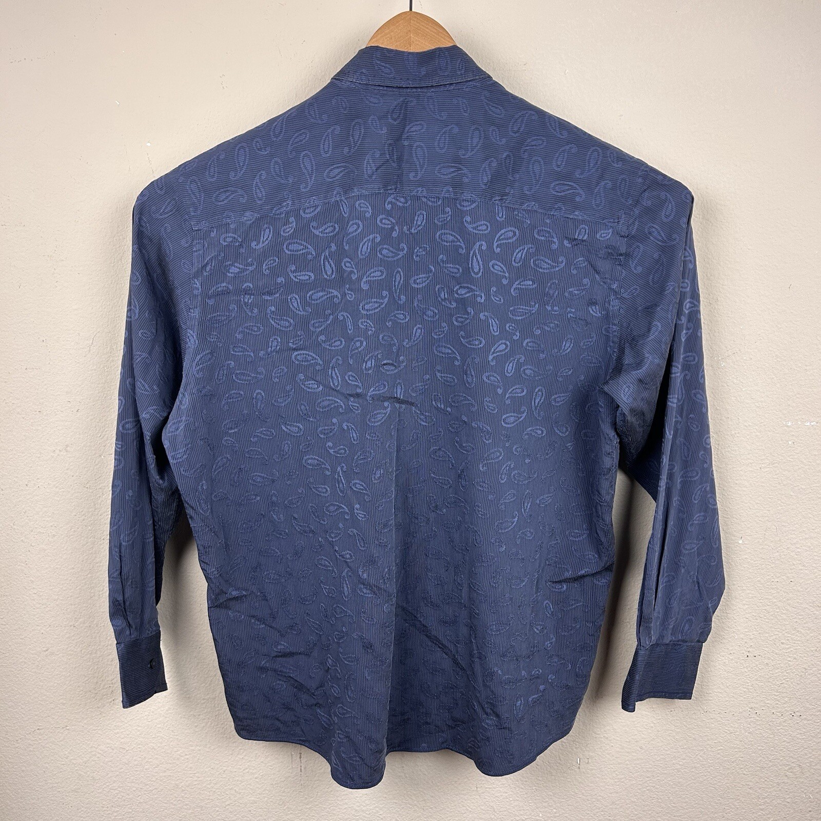 Bugatchi Men’s Navy Black Paisley Acetate Cotton Blend Long Sleeve Shirt XL