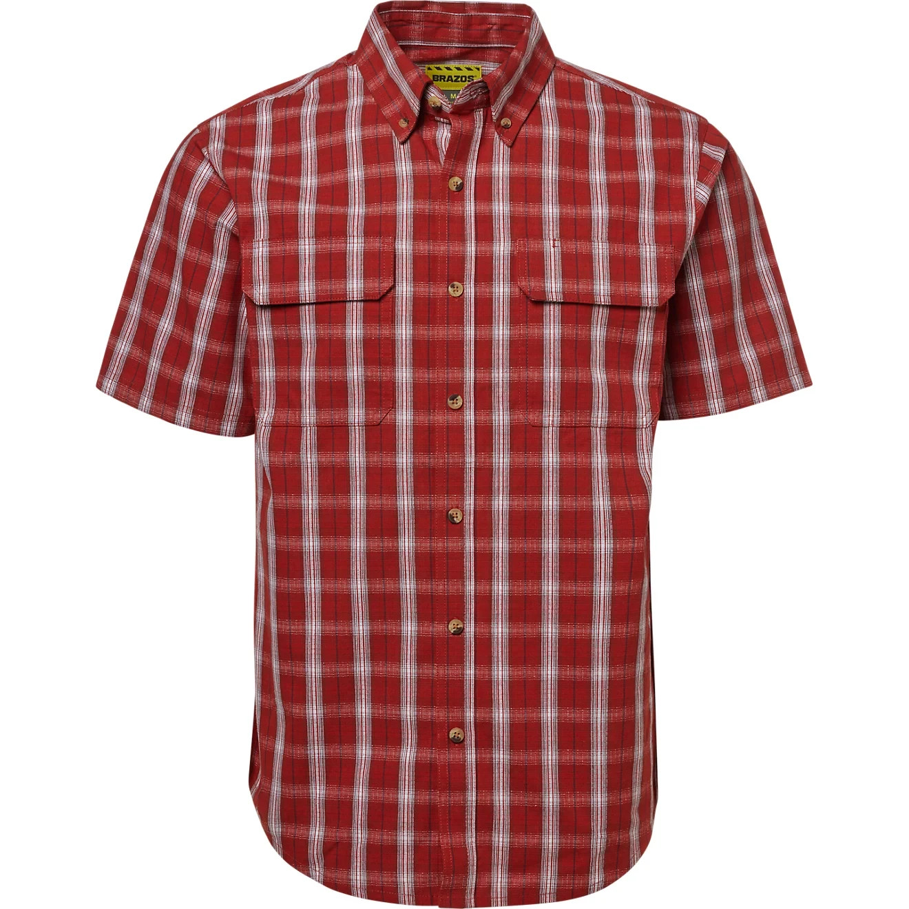 Brazos Contractor Ripstop Plaid Work Shirt Mens L Red Ochre Short Sleeve Cotton