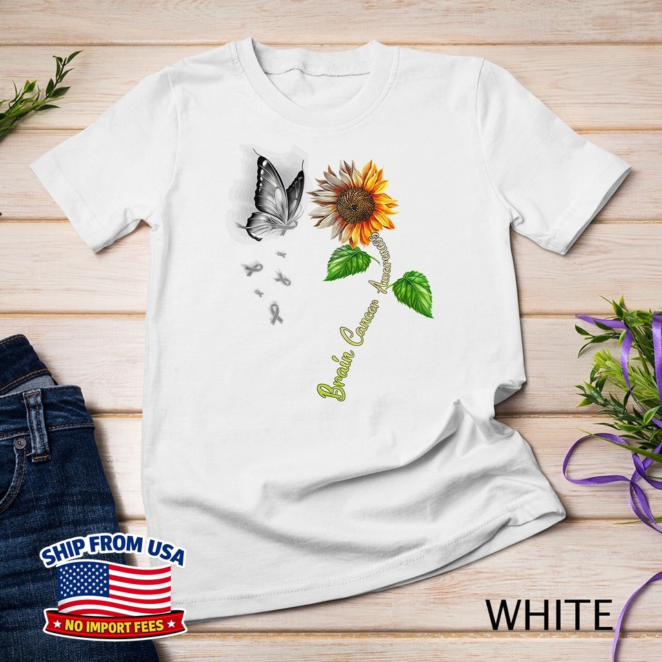 Butterfly Sunflower Brain Cancer Awareness Graphic Unisex T-Shirt