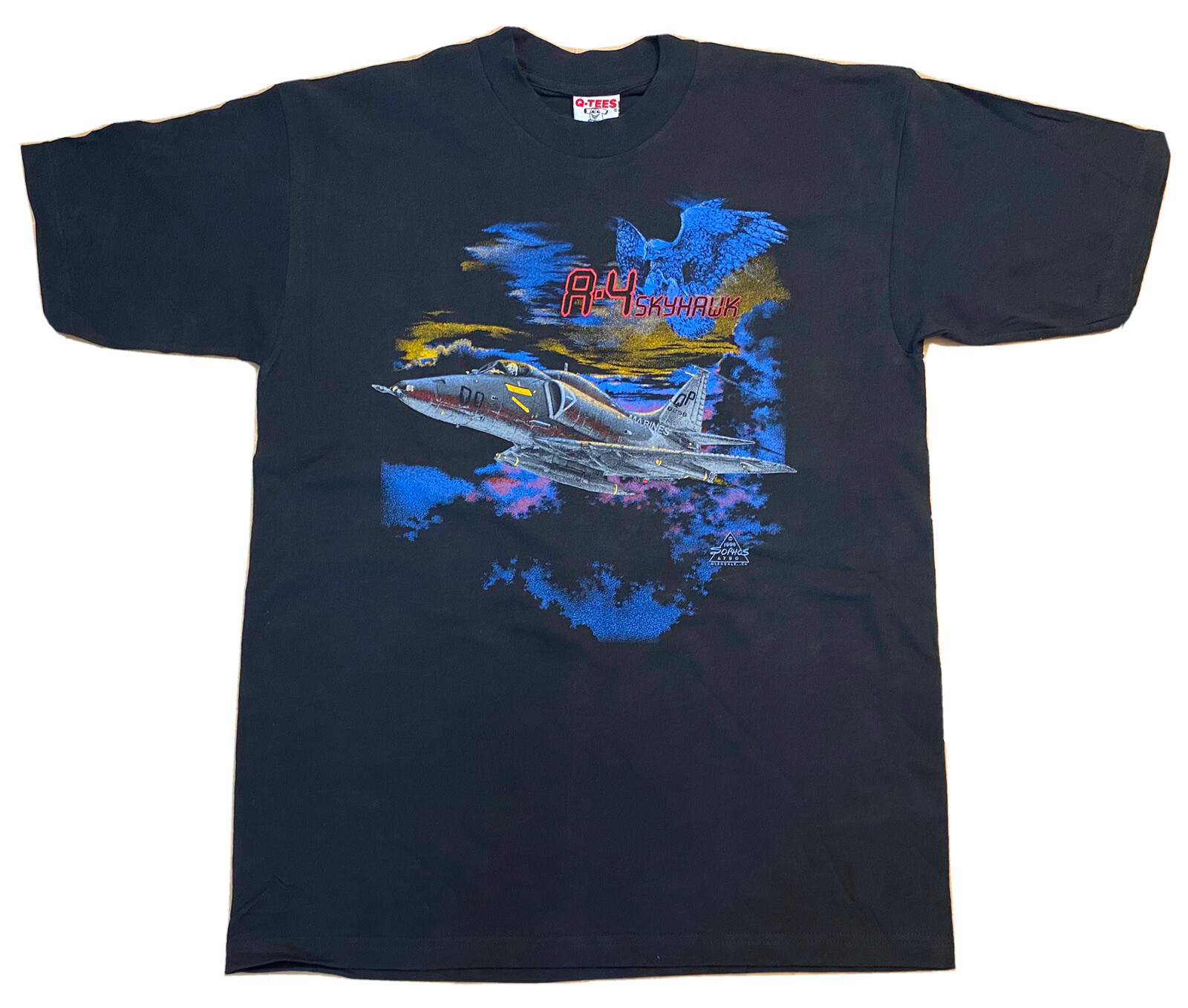 A-4 Skyhawk T-Shirt NEW Sophos 1996 Fighter Jet T-Shirt Q-Tees Large NOS Plane L