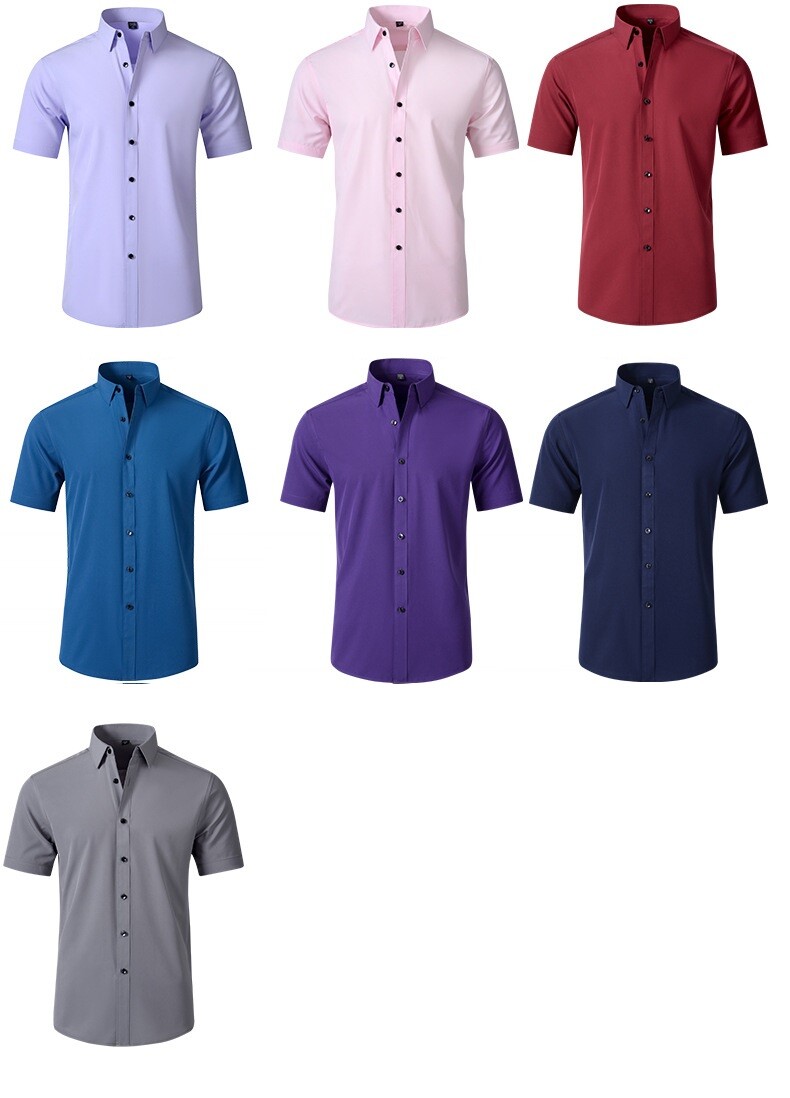 Men’s Dress Shirts Formal Business Short Sleeves Slim Fit Elastic Casual Shirts