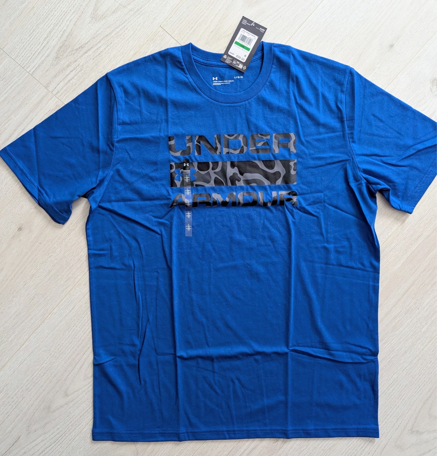 Mens Under Armour UA GL Foundation Short Sleeve T-Shirt – Blue with Camo- Large