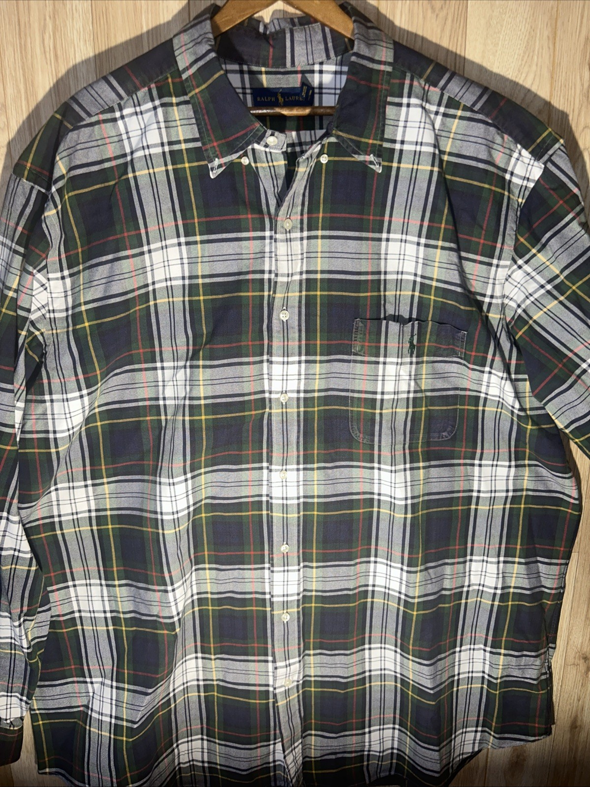 Ralph Lauren Men’s 3XLT Green Red Plaid Long Sleeve Button Down Shirt