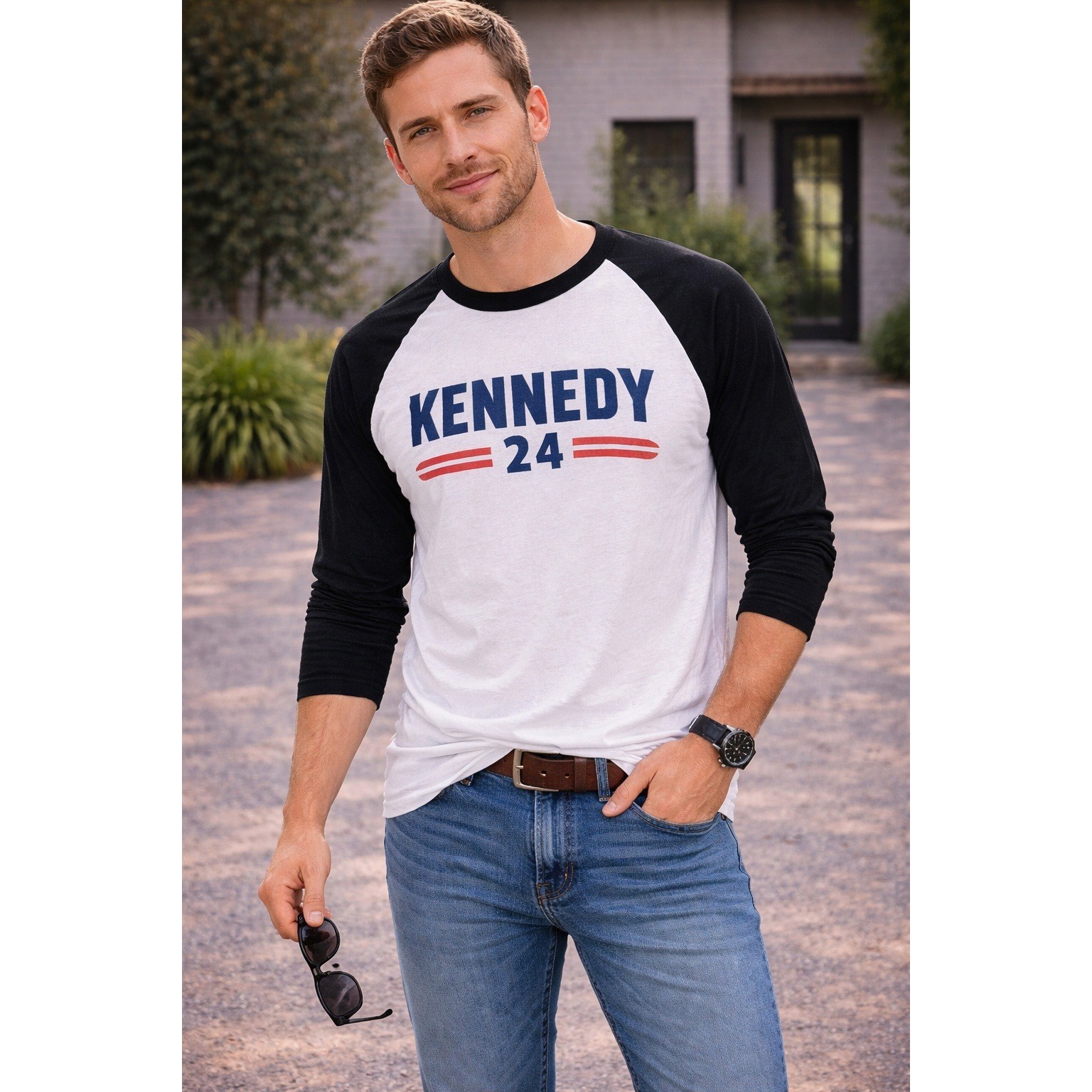 Tultex Kennedy 24 Graphic Baseball Tee Black White Men’s Large