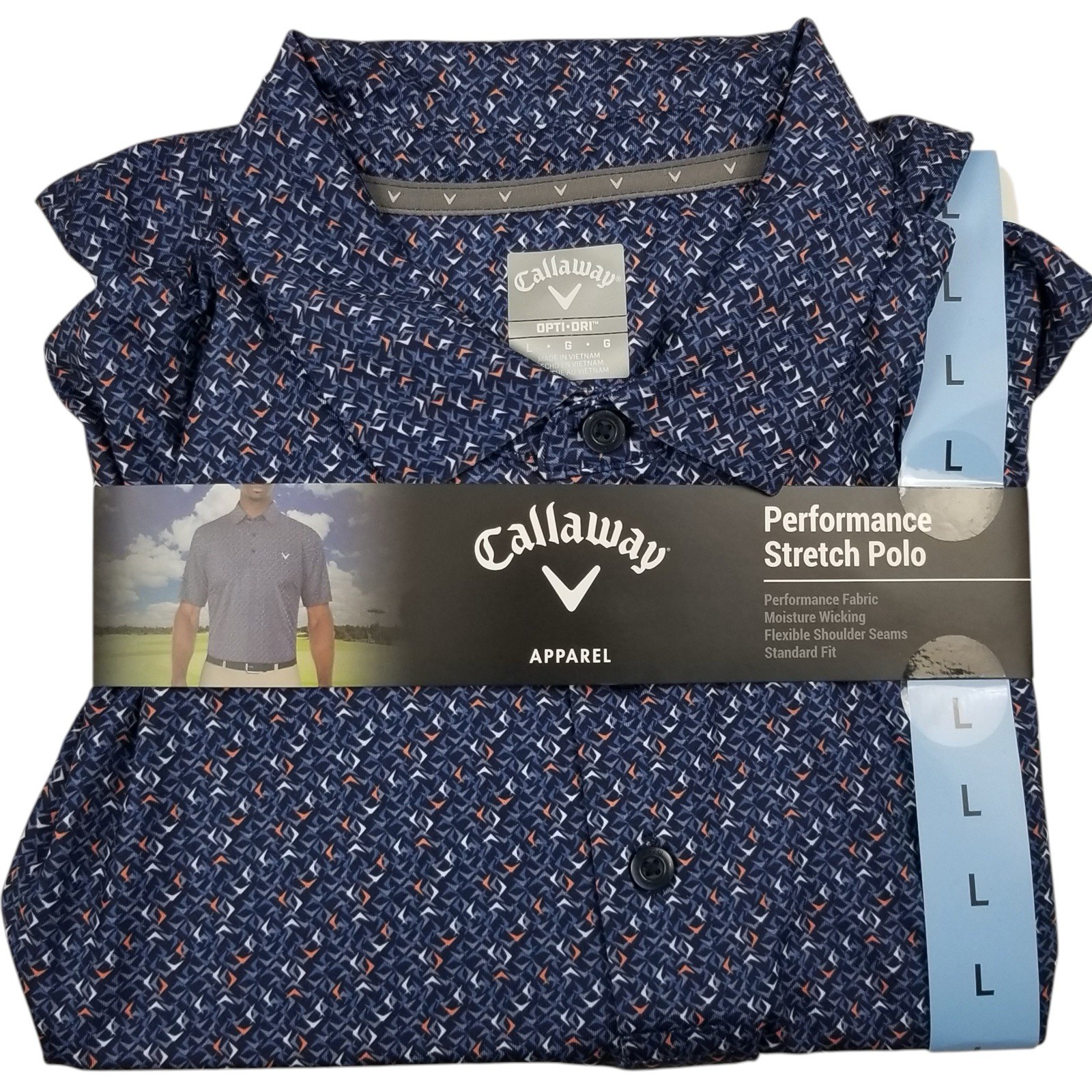 Callaway Opti•Dri Geometric Polo Shirt Mens Large Blue Golf Performance Stretch