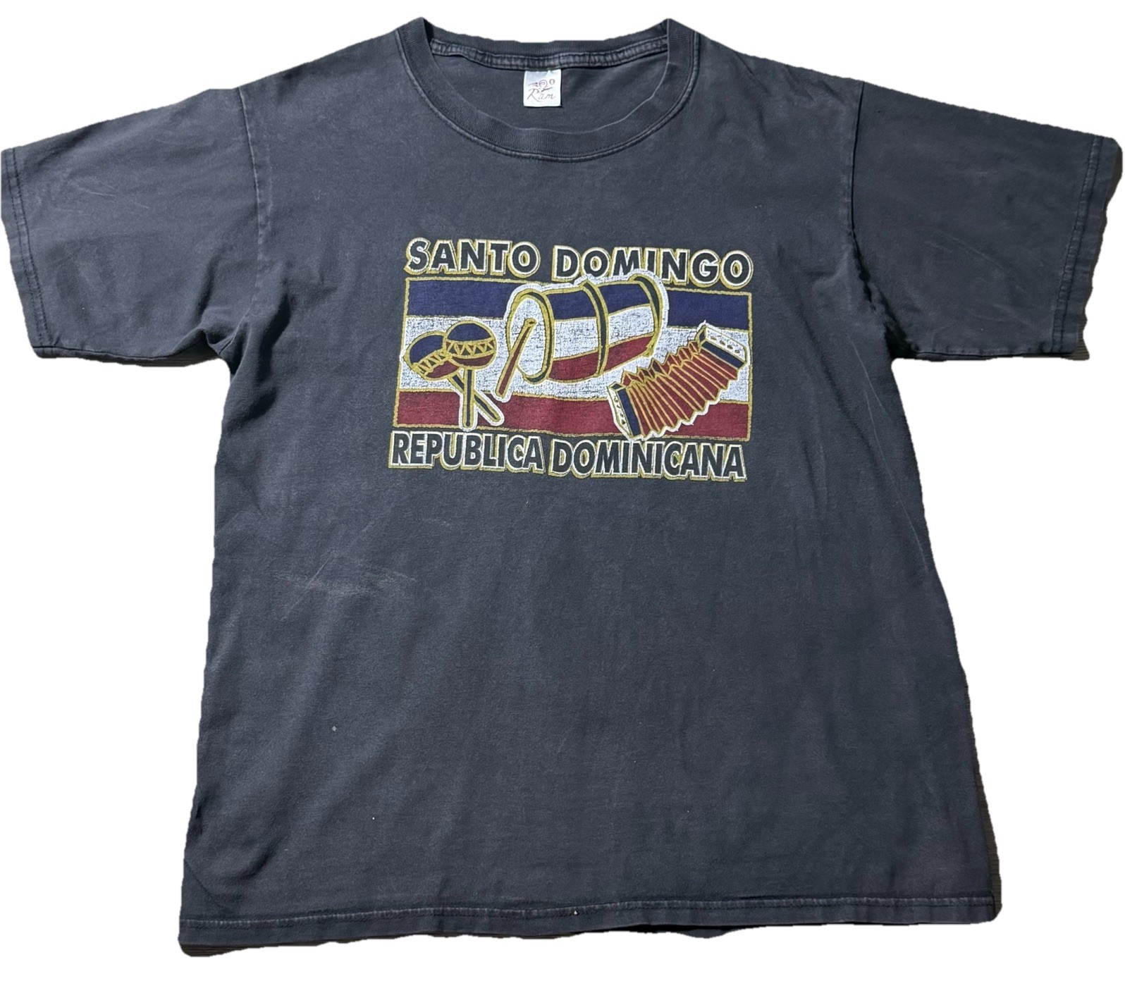 Vintage Santo Domingo Republica Dominicana Graphic T Shirt Mens L Faded Black