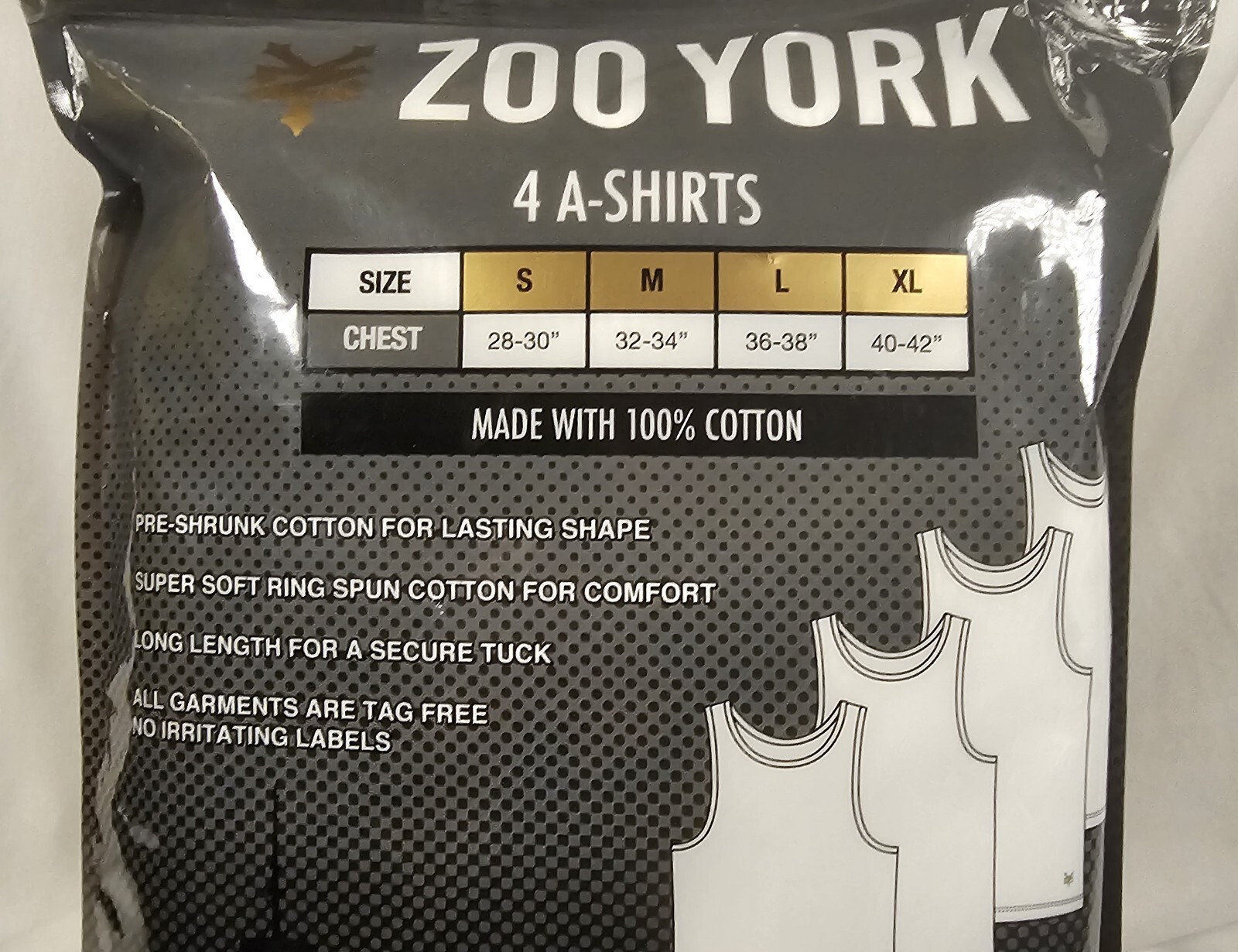 Zoo York 4 Pack Tank Tops Large White Pre-Shrunk Cotton, Super Soft SHIPS FREE!