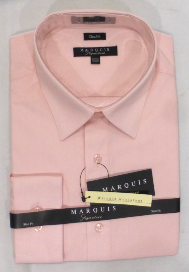 MARQUIS Signature Men’s Slim Fit Wrinkle Resistant Pink Dress Shirt, Various NWT
