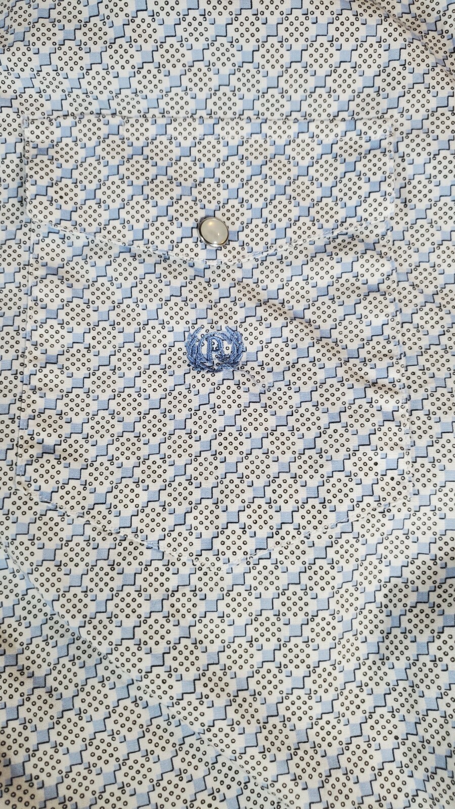 Panhandle Slim Western Shirt Size L Pearl Snap Short Sleeve White Blue EUC