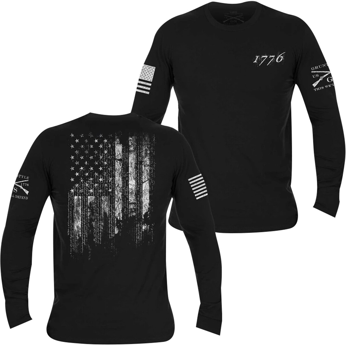 Grunt Style 1776 Flag Long Sleeve T-Shirt – Black
