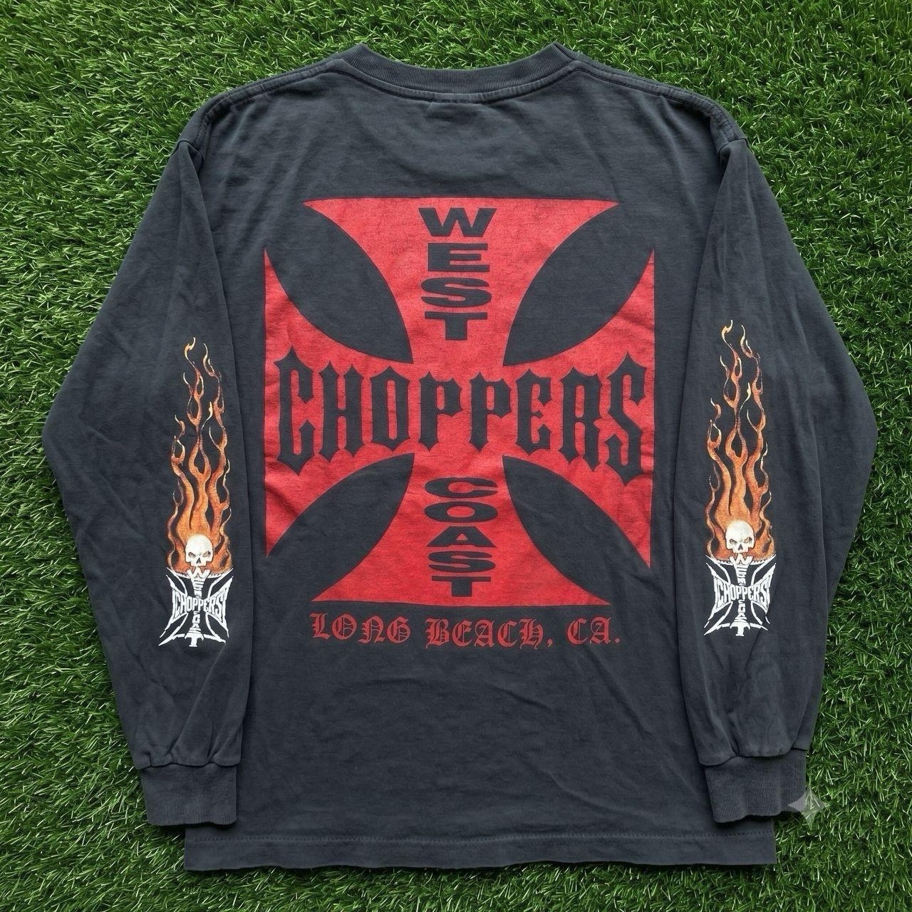 West Coast Choppers Vintage Flame Skull Red Black Long Sleeve XL Shirt REPRINT