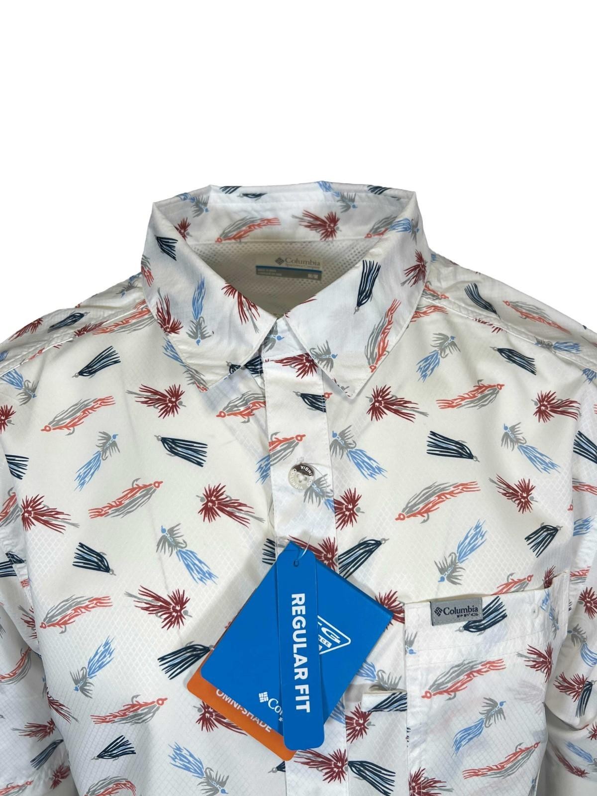 Columbia Men’s White Fly Pride Shirt PFG Super Slack Tide Camp S/S (111)