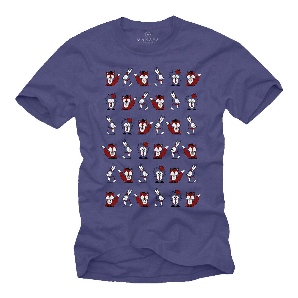 Mens T-Shirt Blue – Dark Wallpaper Fan Shirt Bunny Fox Hedgehog Animals Kids Boys