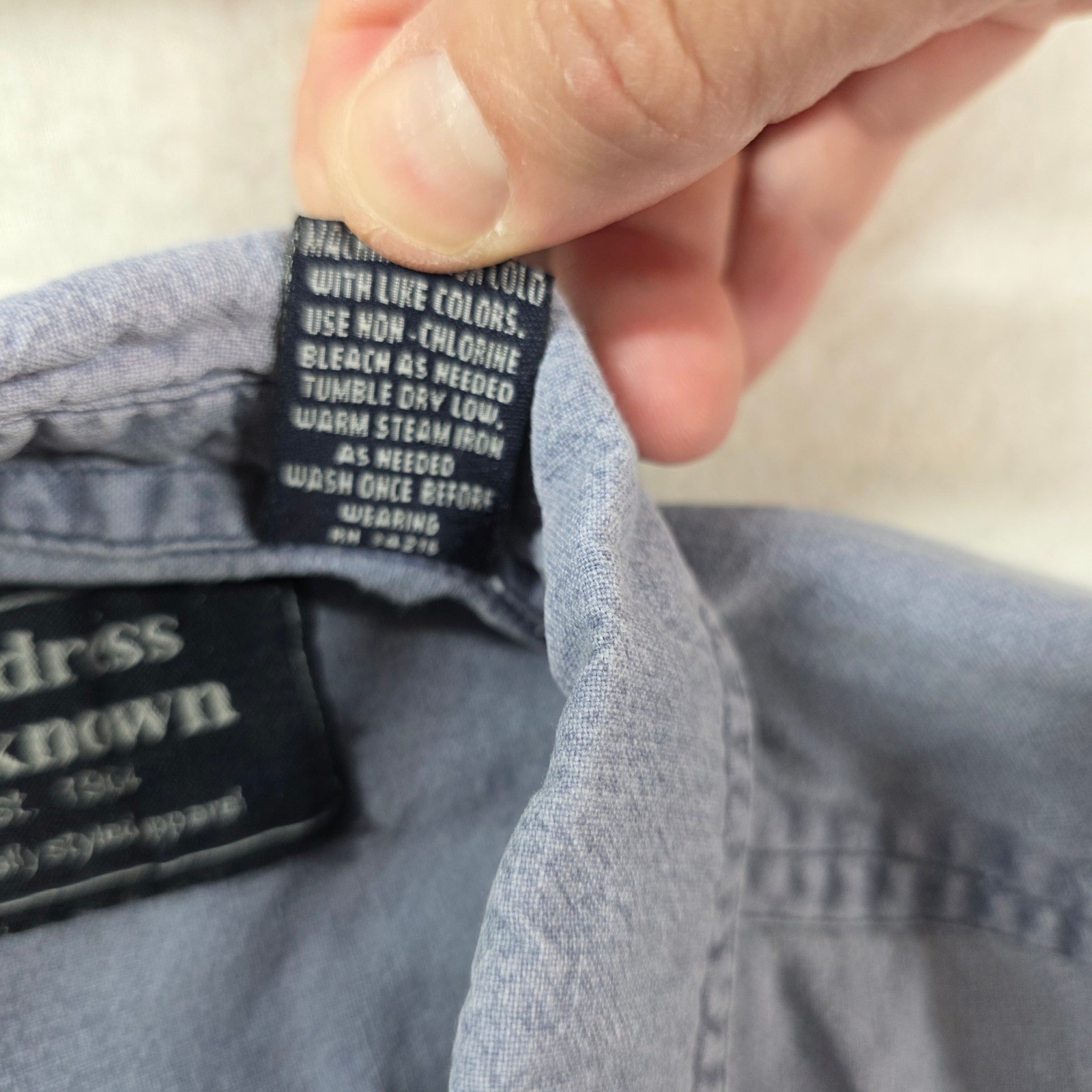 Address Unknown Button Down Shirt Mens Large Blue Short Sleeve Cotton Utility