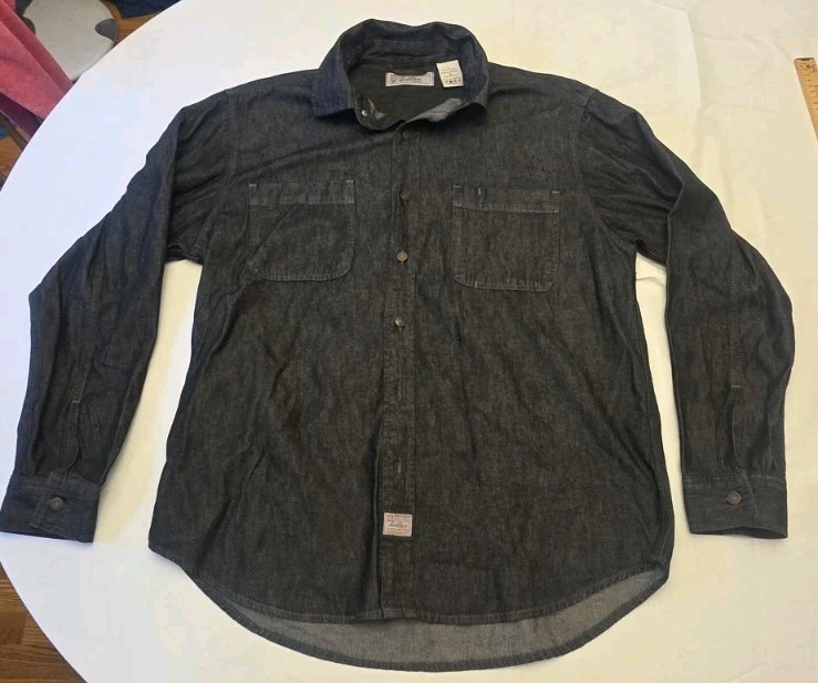 Levis Signature Shirt Mens Large L Black Rugged Western Utility Cotton Denim VTG
