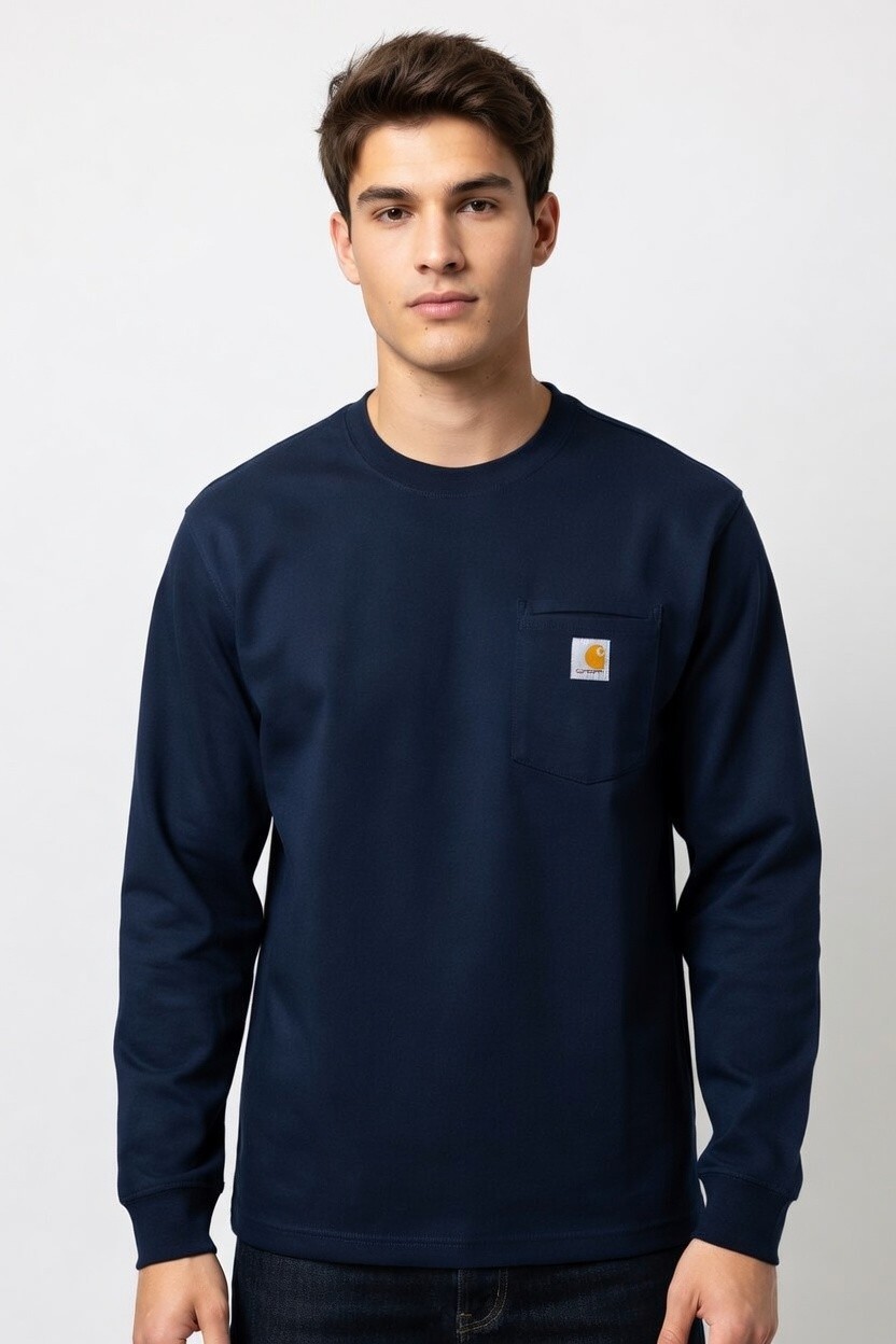 Carhartt Mens Loose Fit Heavyweight Long Sleeve Pocket T-Shirt Navy Black Gray M