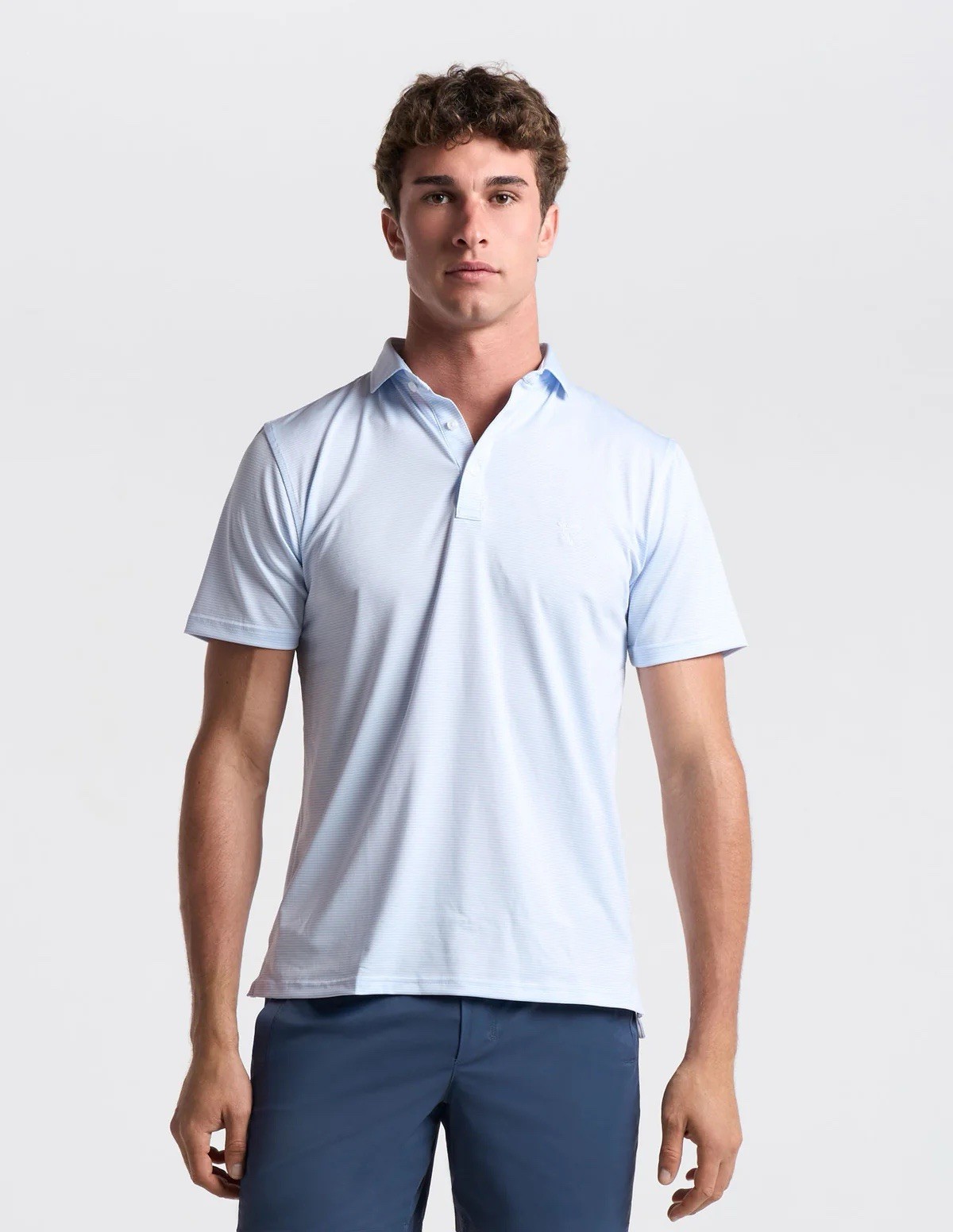 Birddogs Polo Shirt Size Large Stretch $99 MSRP Light Blue Stripes
