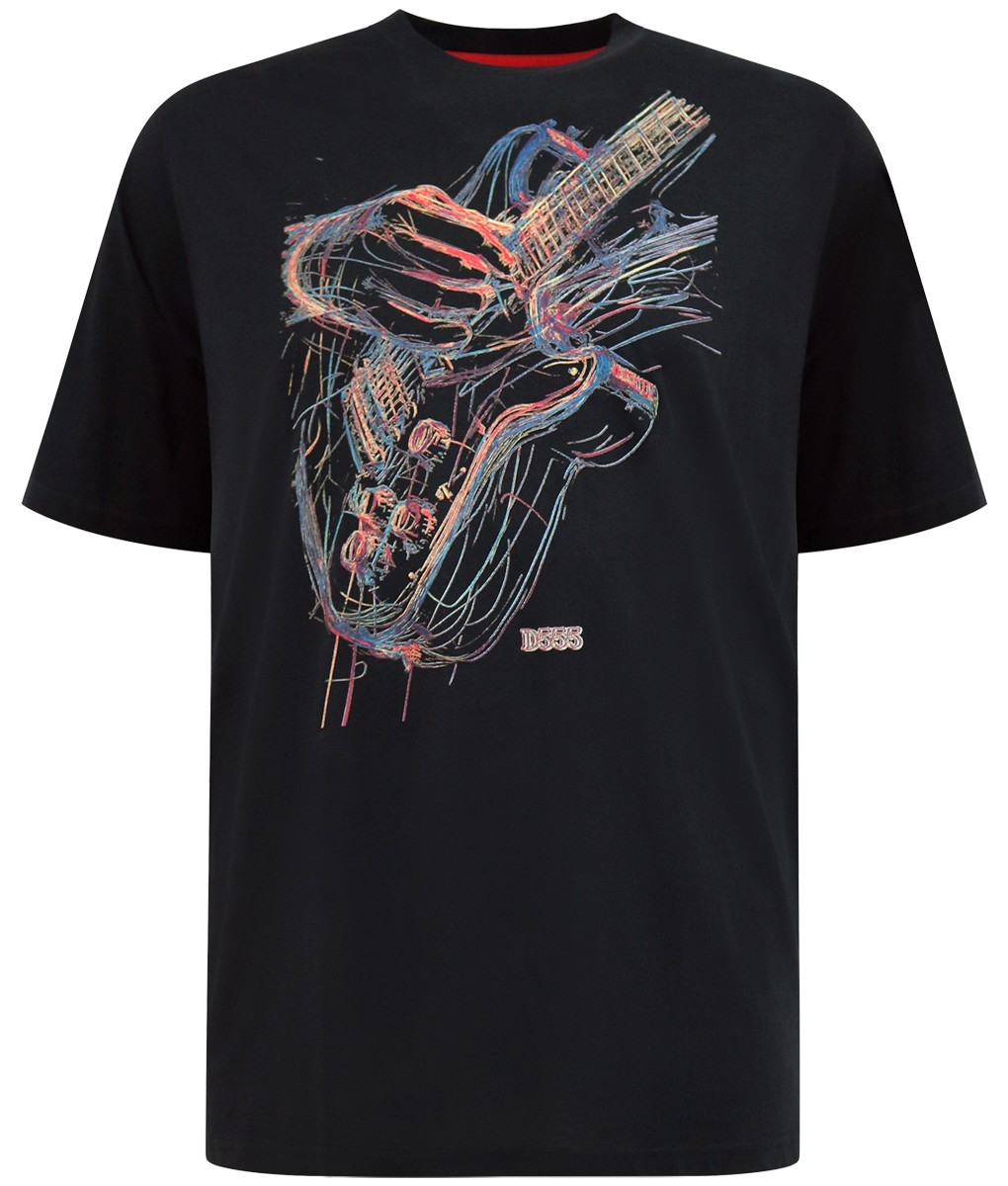 D555 GUITAR PRINT T SHIRT – BLACK BIG SIZE 2XL 3XL 4XL 5XL 6XL