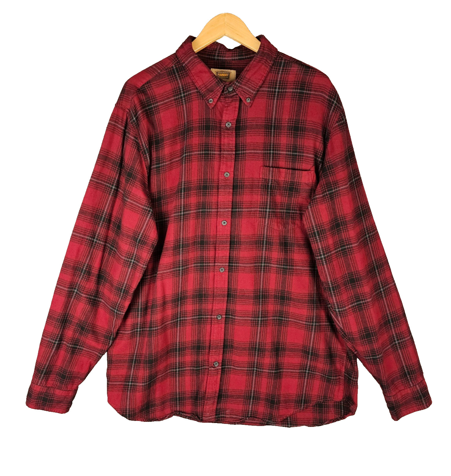 Foundry Super Soft Flannel Button Down Shirt Mens XLT Tall Red Tartan Plaid