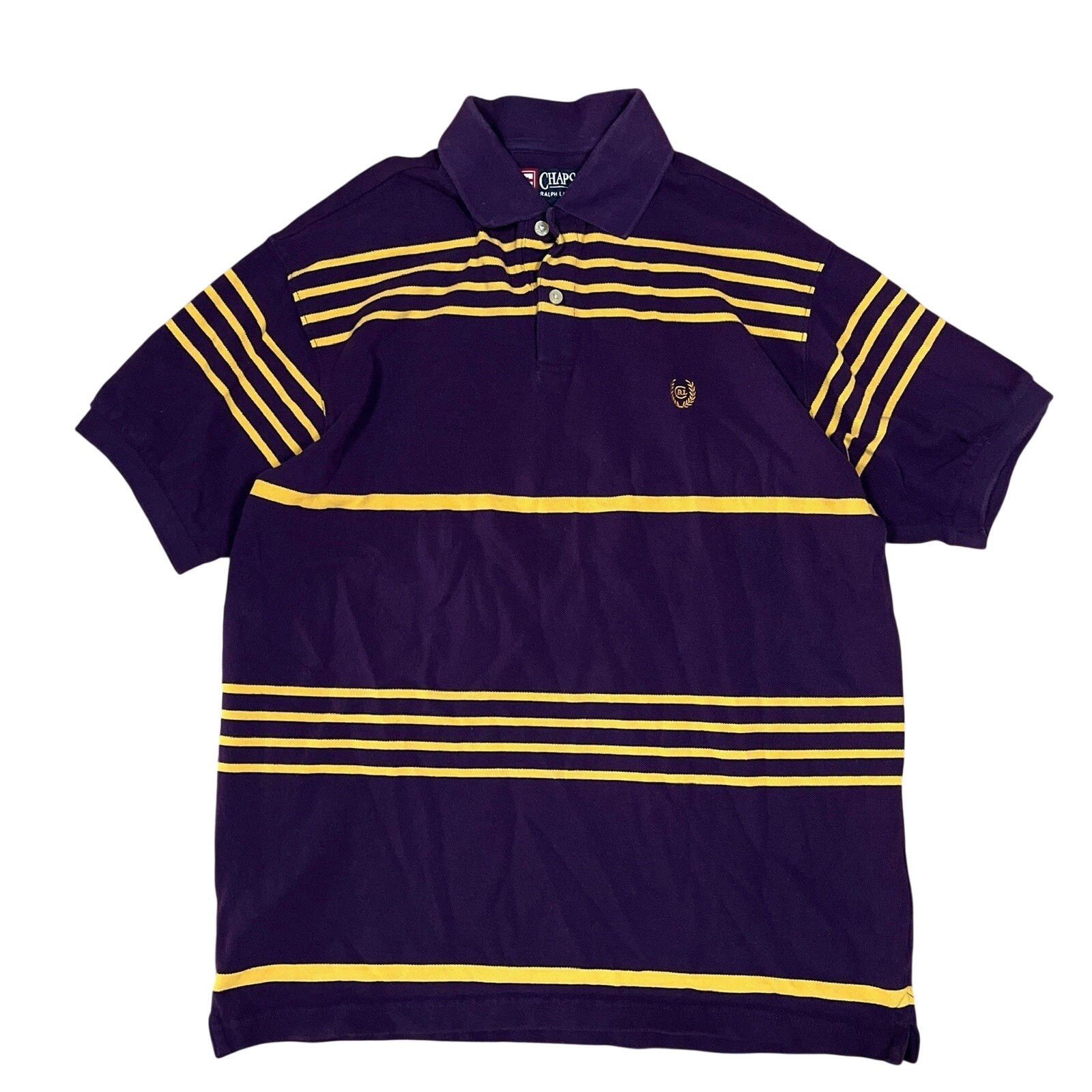 Vintage Chaps Ralph Lauren Polo Shirt Sz Medium Purple Yellow LSU Colors Crest