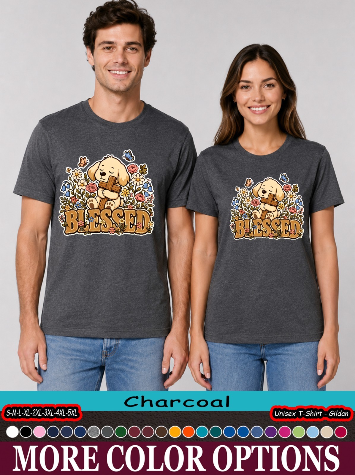 Blessed Puppy Christian Shirt, Cute Dog Cross Floral Faith Tee