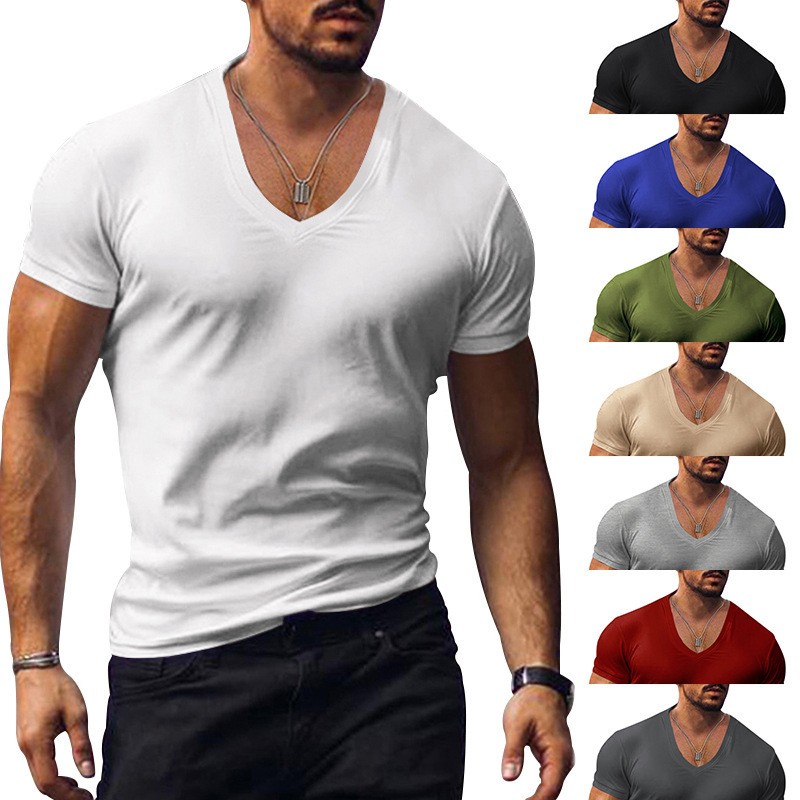 Summer Solid V-Neck Short Sleeve Tee