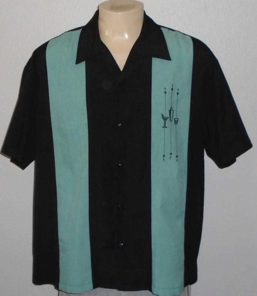 Martini Lounge 2-Tone Retro Rockabilly Steady Last Call Button Up Shirt Men 3XL