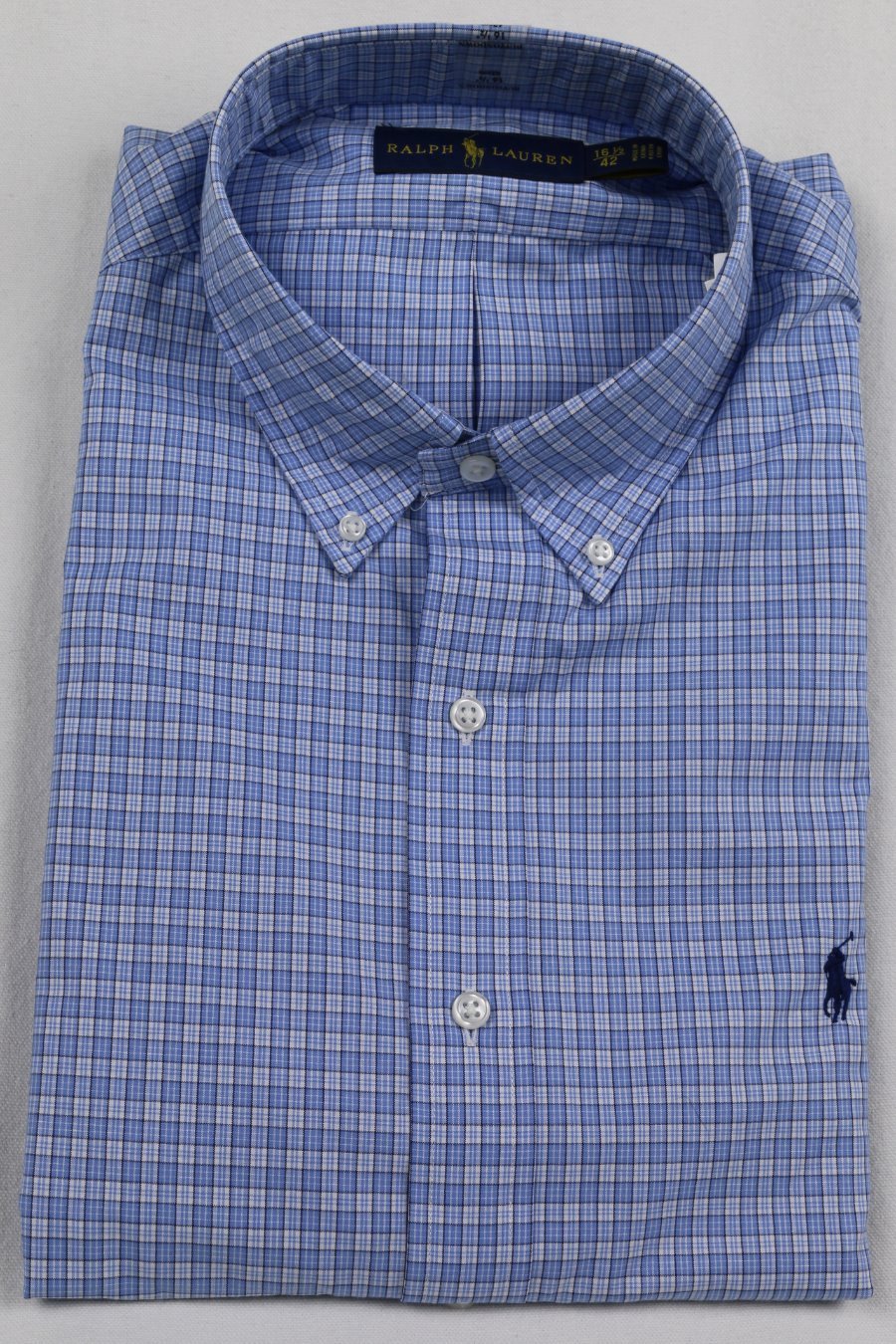 Polo Ralph Lauren Blue Plaid Button Down Classic Fit Dress Shirt Navy Pony NWT