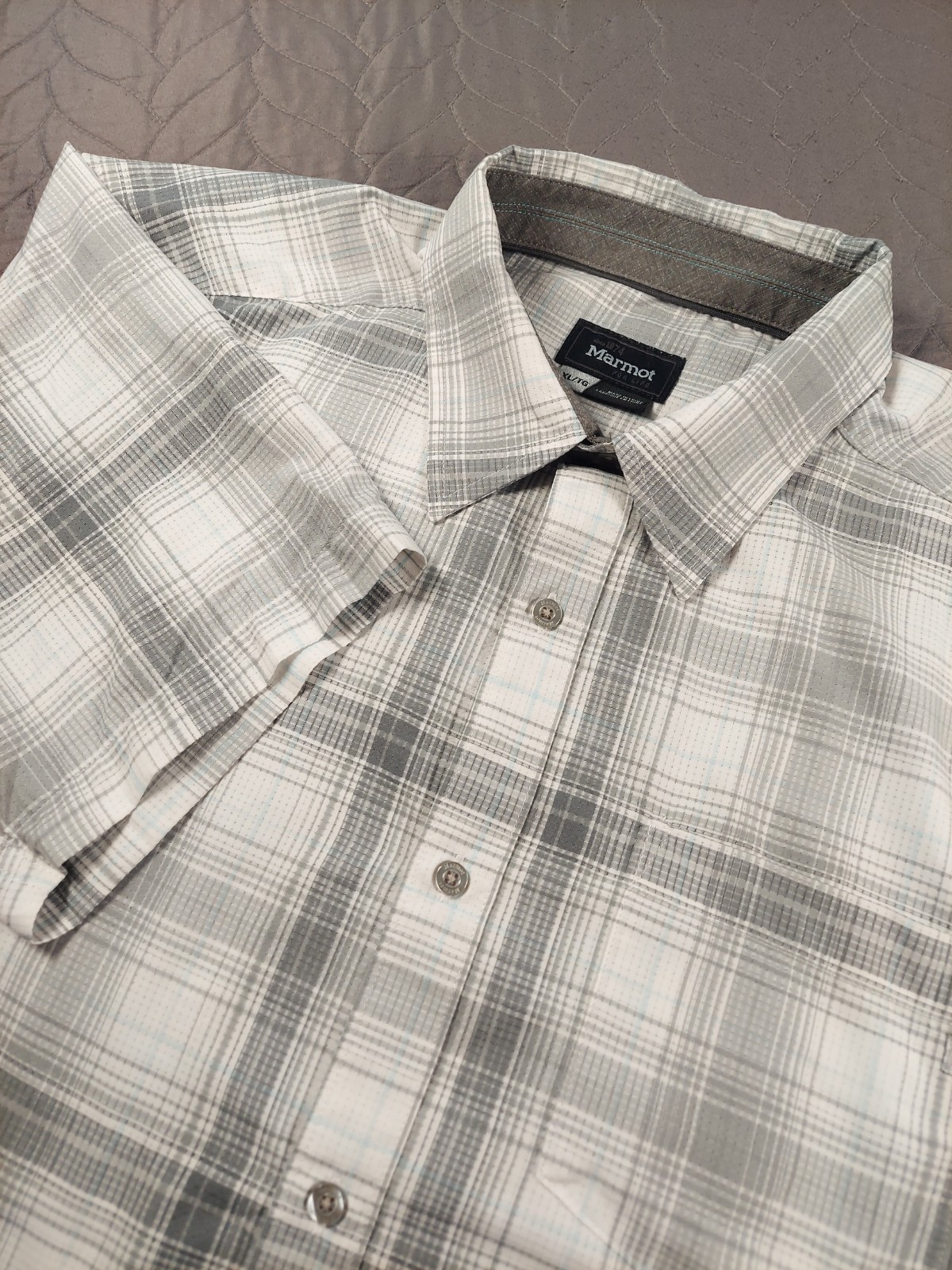 Marmot Shirt Mens XL White Plaid Button Up Outdoors Lightweight Hiking Durable
