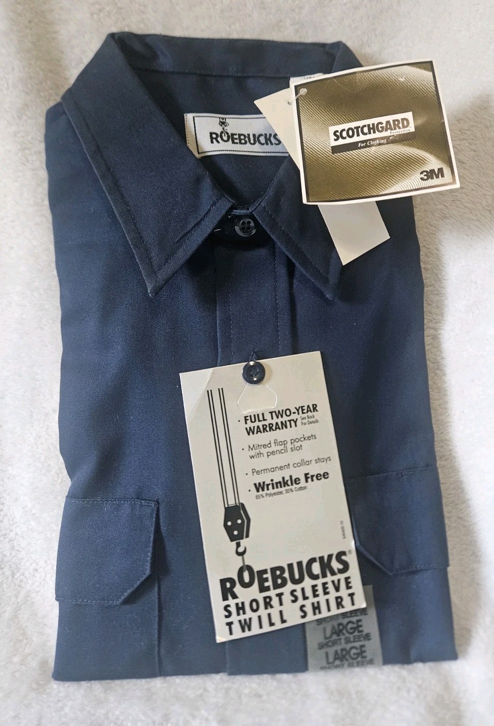 Nwt 1970s Roebucks Twill Button Scotchgard Short Sleeve Shirt L Cardboard Sears