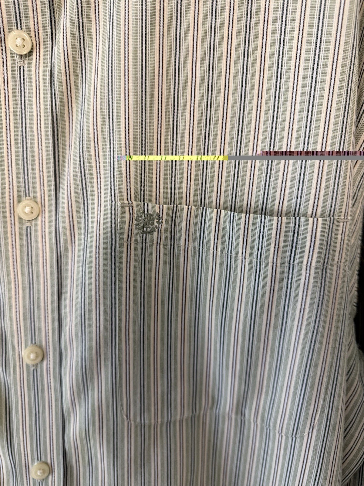 IZOD Saltwater Men’s XL 34/35 Green White Striped Cotton Pocket Dress Shirt