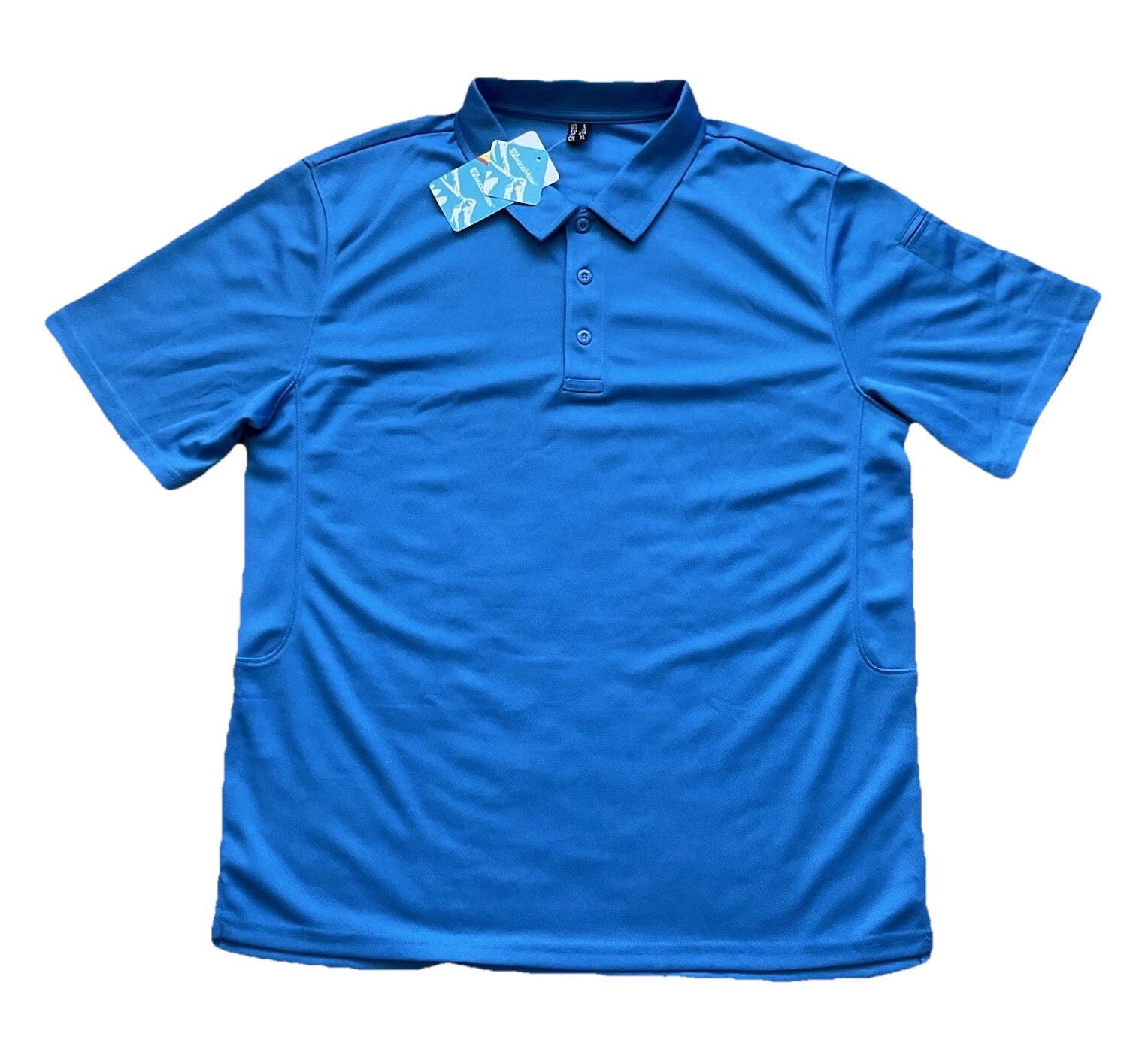NWT MAGCOMSEN Blue Short Sleeve Performance Polyester Polo Shirt Mens SZ Large