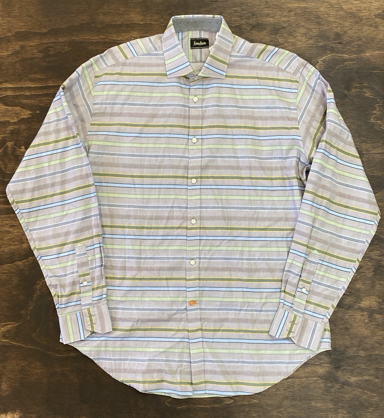 Neiman Marcus Private Label Horizontal Stripe Multi Color Button Up SportShirt L