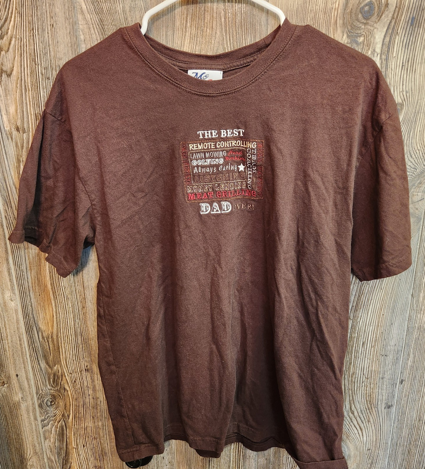 “The Best Dad Ever” Embroidered Interests Brown T-shirt Size L Father’s Day Gift