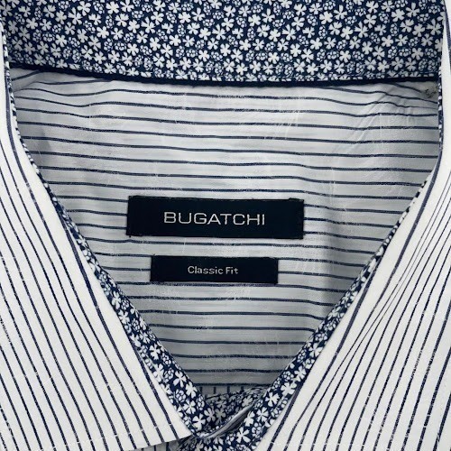 Bugatchi Button Up shirt Mens XXL Striped with threaded overlay design Long