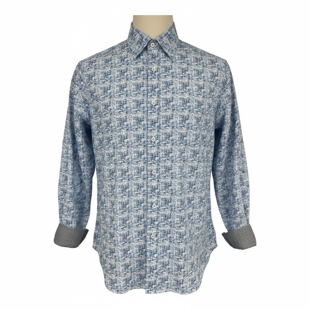 NEW Cremieux Premium Denim Tall Man Blue Abstract Stretch Button Down Shirt