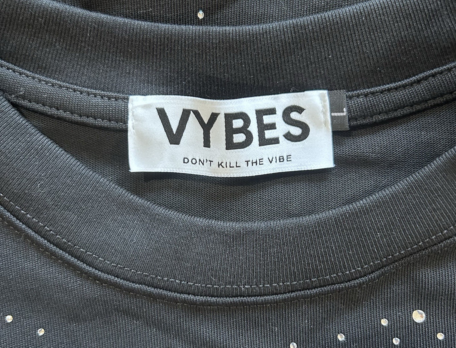 Vybes Luxury Diamond Star Rhinestones Fashion Black White T-Shirt High Quality
