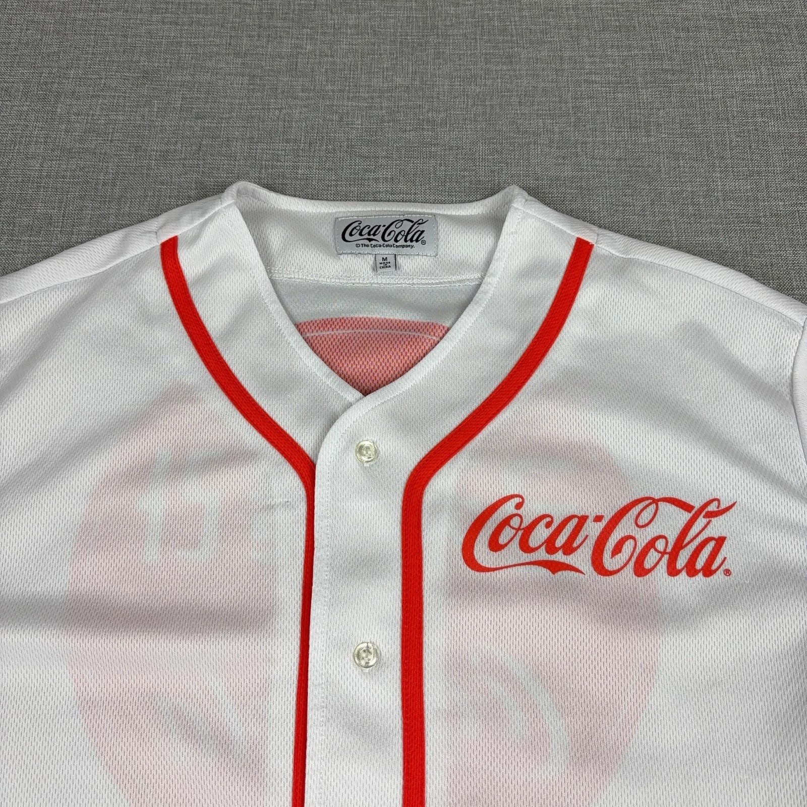 Coca-Cola Shirt Mens Medium White Short Sleeve Baseball Button Up Korean Graphic