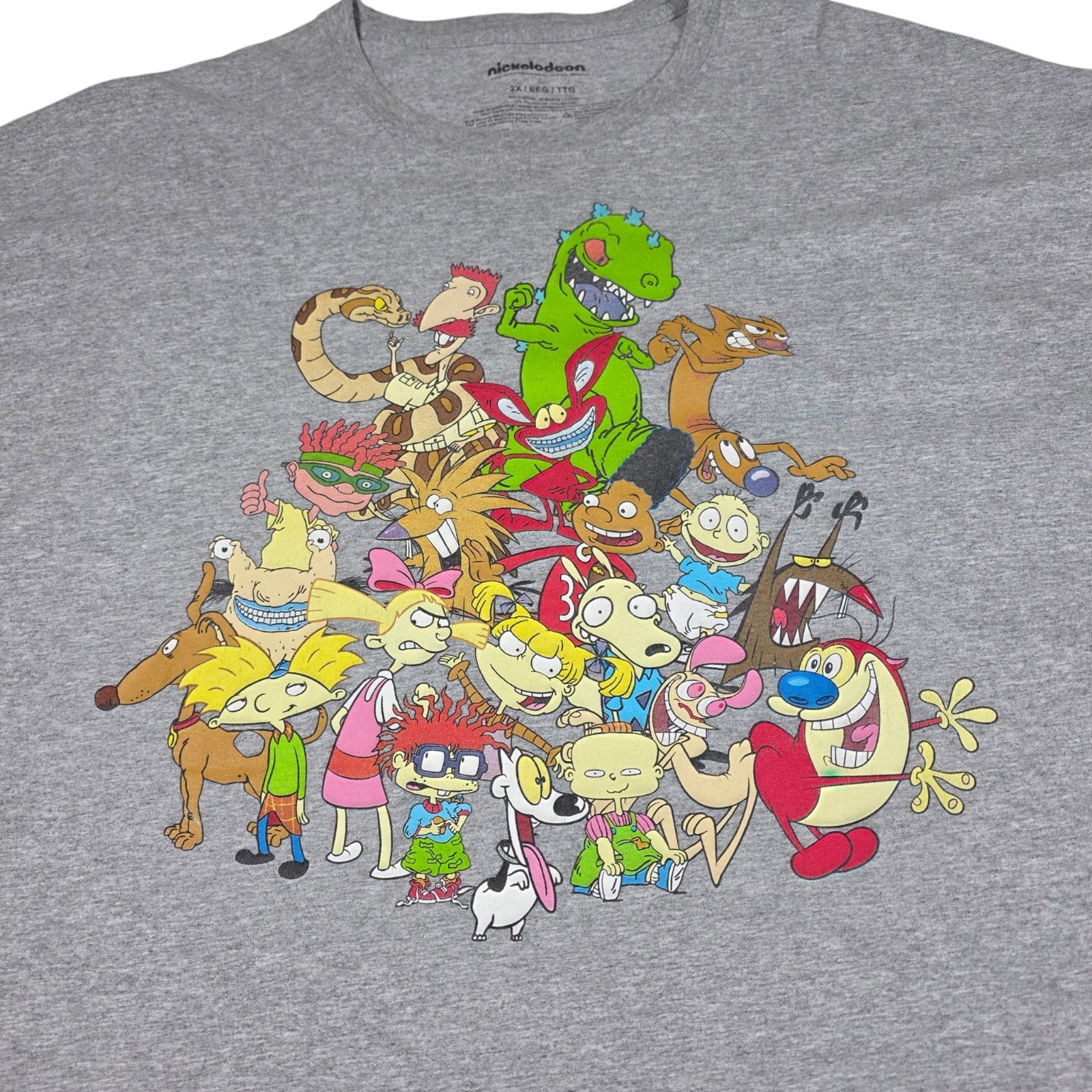 Nickelodeon 90s Cartoon Mashup Graphic T-Shirt Gray Men’s 2X (Rugrats, Hey…